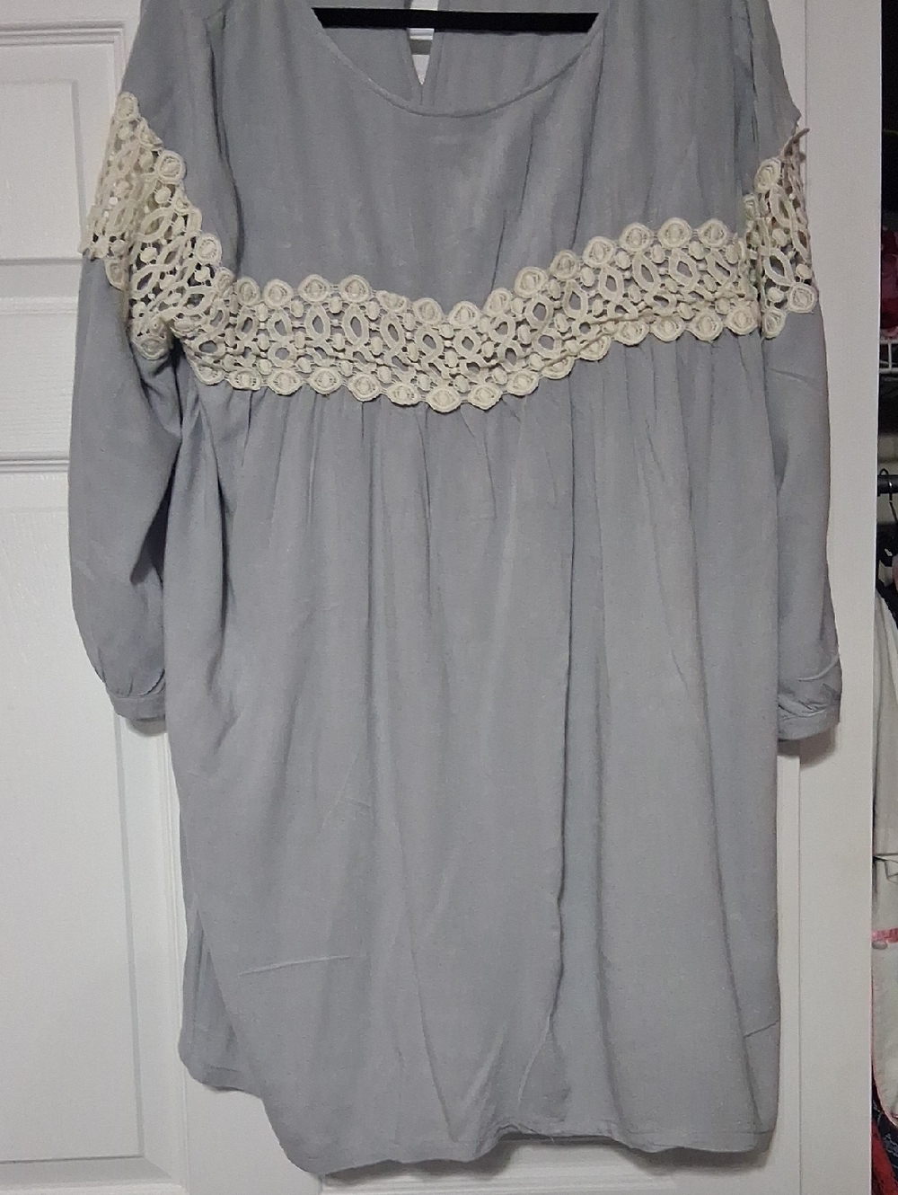 Kori Light Gray Tunic with Cream Lace Trim